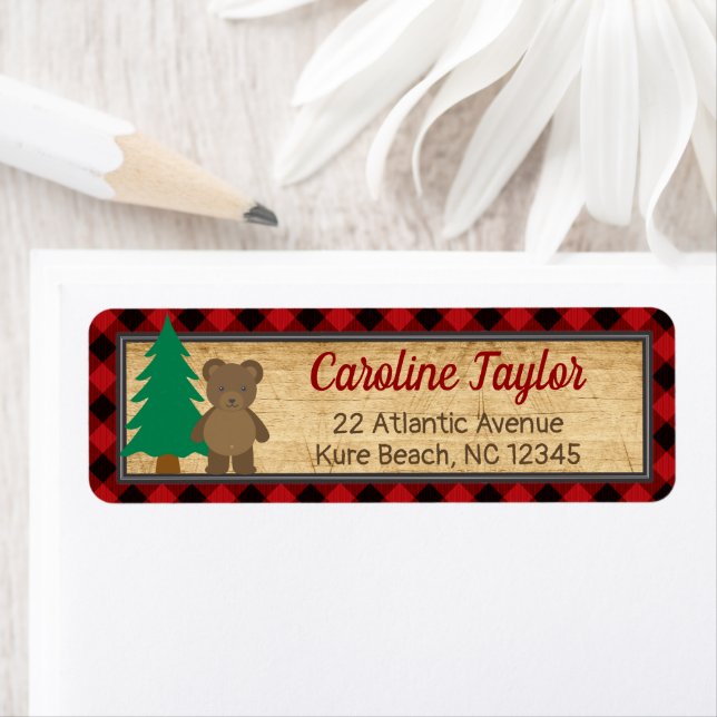 Little Lumberjack Baby Shower Rustic Play Adress Returadress Etikett (Insitu)