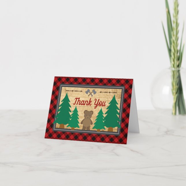 Little Lumberjack Baby Shower Rustic Tack Kort (Framsida)