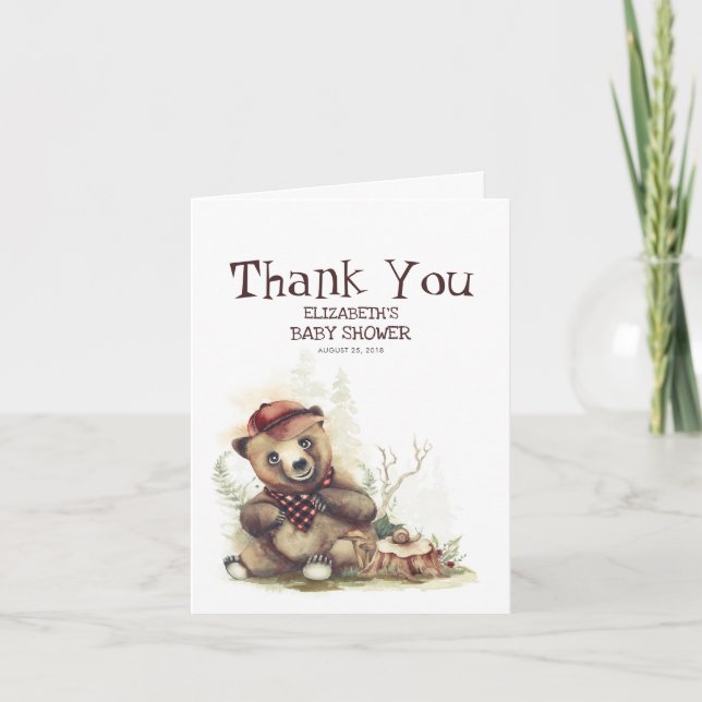 Little Lumberjack Bear Baby Shower Tack Kort (Framsida)