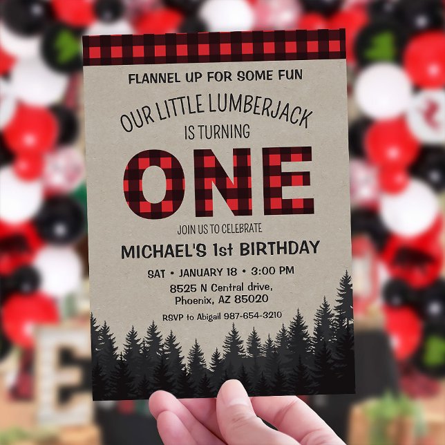 Little Lumberjack First Birthday Inbjudningar (Skapare uppladdad)