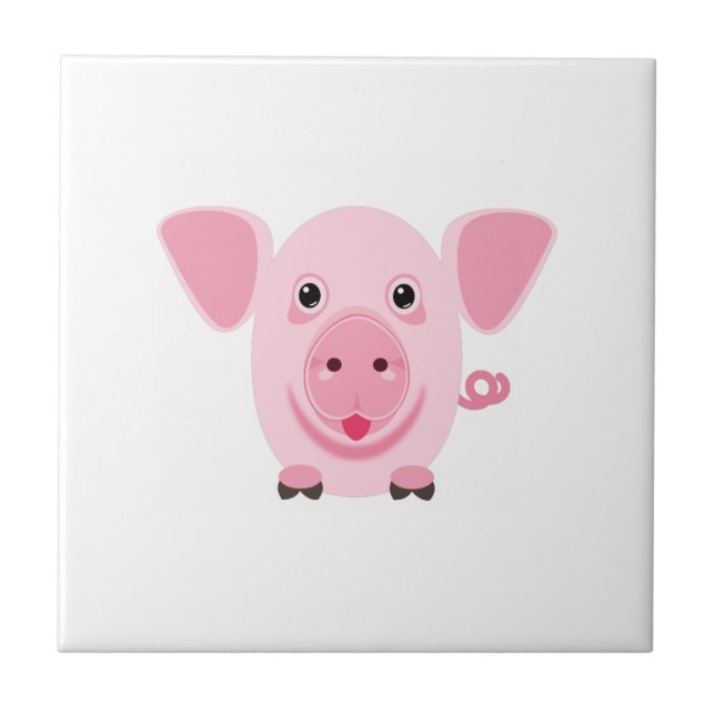 Little lycklig gullig rosa gris kakelplatta (Framsidan)