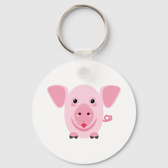 Little lycklig gullig rosa gris nyckelring (Framsida)