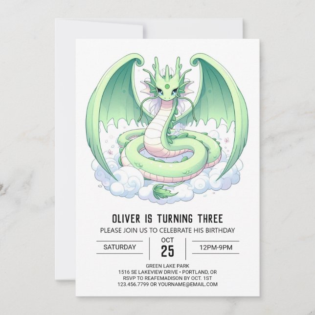 Little Magic Dragon Birthday Inbjudningar (Framsida)