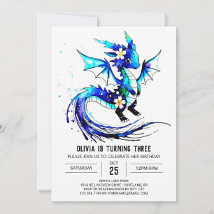 Little Magic Dragon Digital Girl Birthday Inbjudningar
