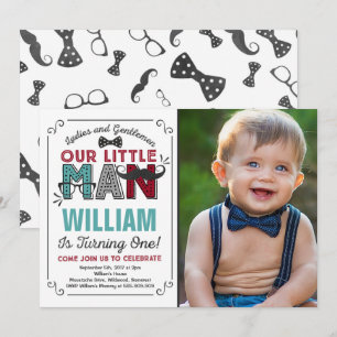 Little Man 1st Birthday-inbjudan Mustache Party Inbjudningar