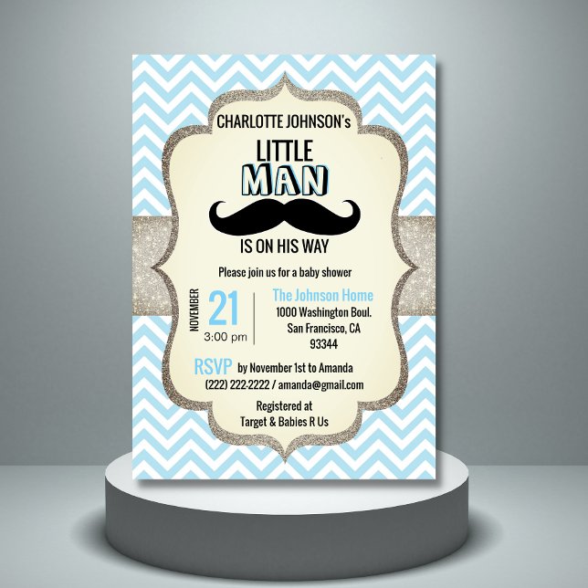 Little Man är på hans väg | Mustache Baby Shower Inbjudningar (Skapare uppladdad)