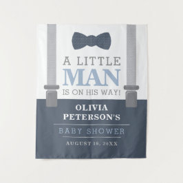 Little Man Baby Shower BackDrop, Navy, Grått