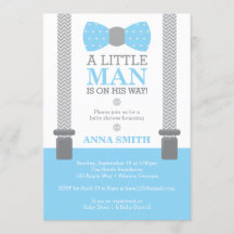 Little Man Baby Shower-inbjudan, Baby blue, Grått