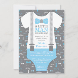 Little Man Baby Shower-inbjudan, Baby blue, Grått Inbjudningar