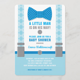 Little Man Baby Shower-inbjudan Blue Bowtie Inbjudningar