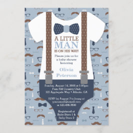Little Man Baby Shower-inbjudan, Blue, Brown Inbjudningar
