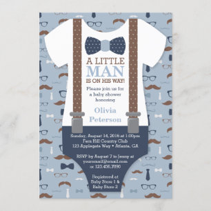 Little Man Baby Shower-inbjudan, Blue, Brown Inbjudningar