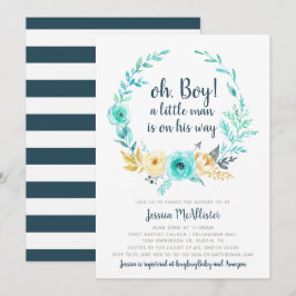 Little Man Baby Shower-inbjudan Blue Grått Card Inbjudningar
