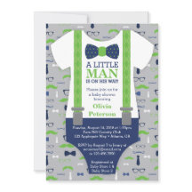 Little Man Baby Shower-inbjudan, Blue, Grönt
