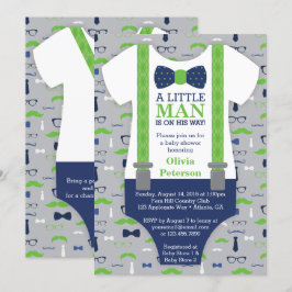 Little Man Baby Shower-inbjudan, Blue, Grönt Inbjudningar