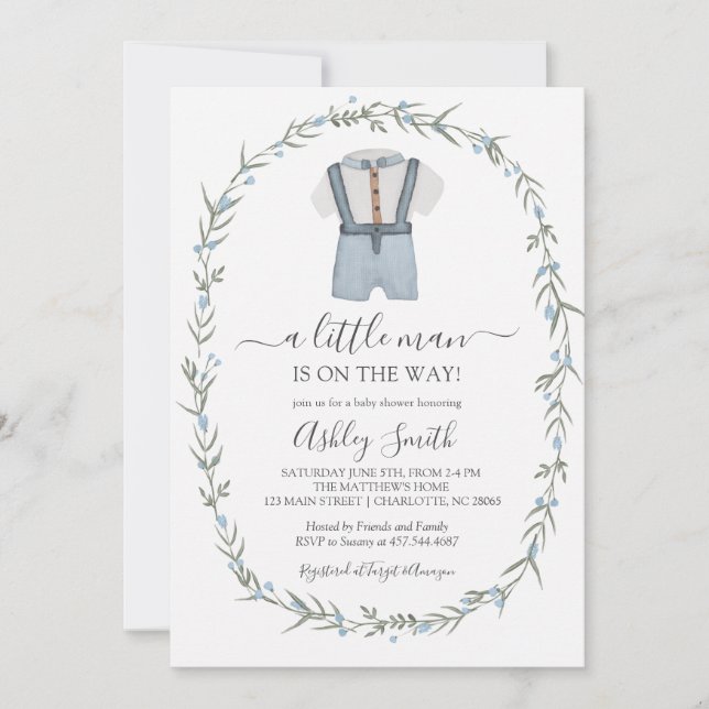 Little Man Baby Shower-inbjudan, Bowtie Boy Baby Inbjudningar (Framsida)