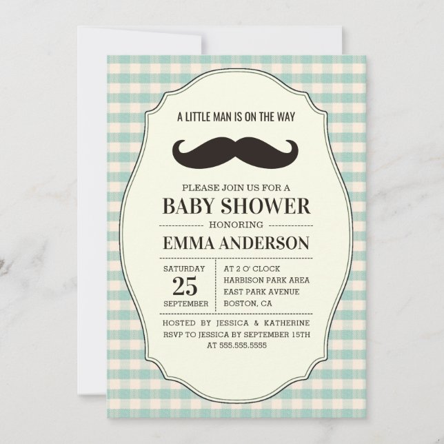 Little Man Baby Shower-inbjudan Boy - Mustache Inbjudningar (Framsida)