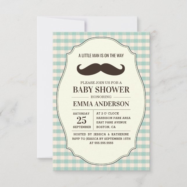 Little Man Baby Shower-inbjudan Boy - Mustache Inbjudningar (Framsida)