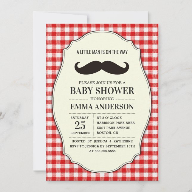 Little Man Baby Shower-inbjudan Boy - Mustache Inbjudningar (Framsida)