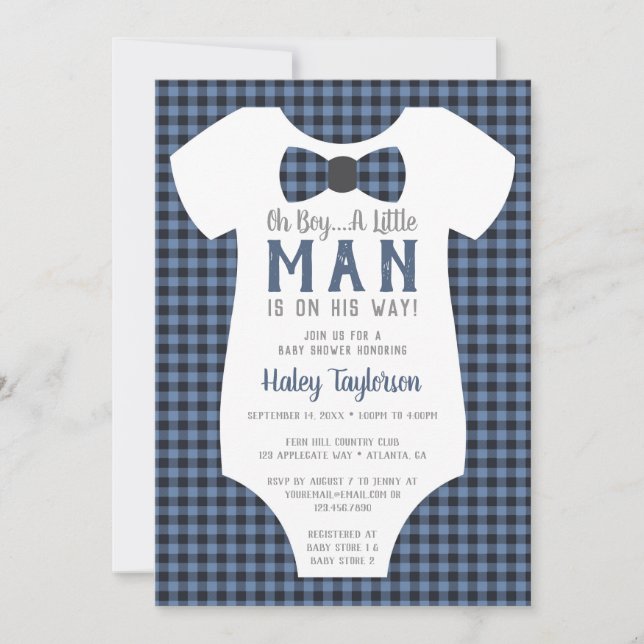 Little Man Baby Shower-inbjudan, Buffalo Play Inbjudningar (Framsida)