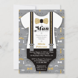 Little Man Baby Shower-inbjudan, Faux Glitter Inbjudningar