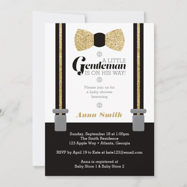 Little Man Baby Shower-inbjudan, Faux Glitter Inbjudningar (Framsida)