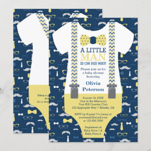 Little Man Baby Shower-inbjudan, Gult, Blue Inbjudningar