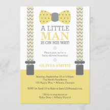 Little Man Baby Shower-inbjudan, Gult, Grått