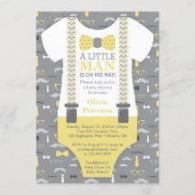 Little Man Baby Shower-inbjudan, Gult, Grått