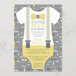 Little Man Baby Shower-inbjudan, Gult, Grått Inbjudningar