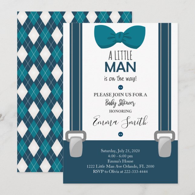 Little Man Baby Shower-inbjudan Inbjudningar (Fram/baksida)