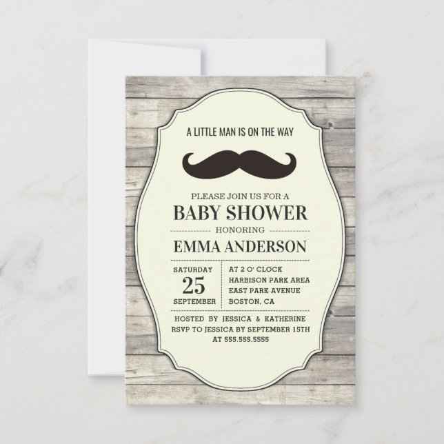 Little Man Baby Shower-inbjudan Land Mustache Inbjudningar (Framsida)