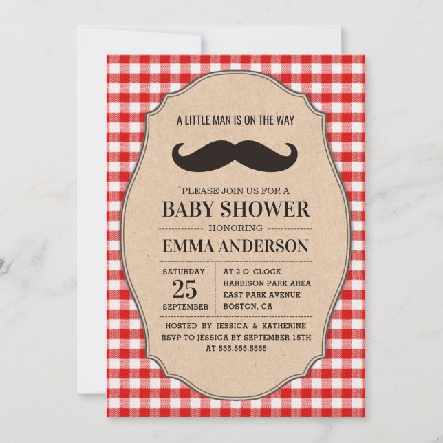 Little Man Baby Shower-inbjudan Land Mustache Inbjudningar (Framsida)