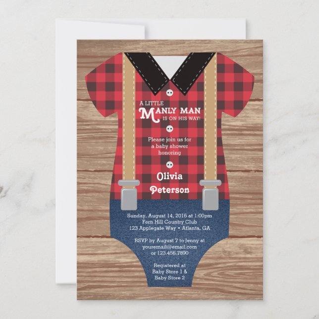 Little Man Baby Shower-inbjudan, Lumberjack Inbjudningar (Framsida)
