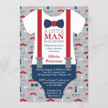 Little Man Baby Shower-inbjudan, marinblå, röd