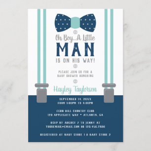 Little Man Baby Shower-inbjudan, marinblått, Aqua Inbjudningar