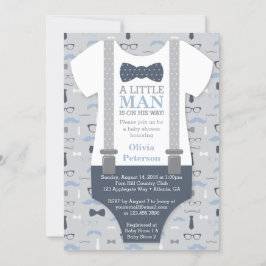 Little Man Baby Shower-inbjudan, marinblått, Grått Inbjudningar