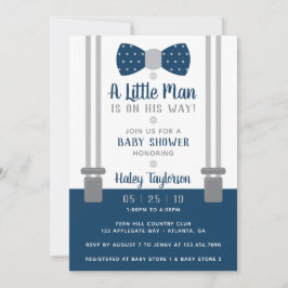 Little Man Baby Shower-inbjudan, marinblått, Grått Inbjudningar