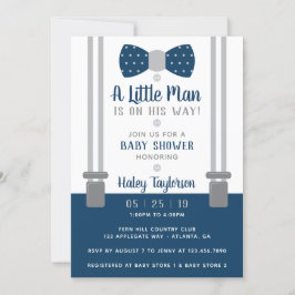 Little Man Baby Shower-inbjudan, marinblått, Grått Inbjudningar