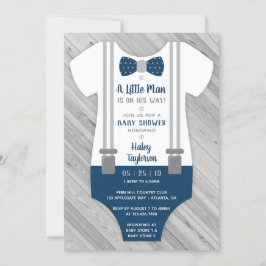Little Man Baby Shower-inbjudan, marinblått, Grått Inbjudningar