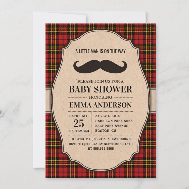 Little Man Baby Shower-inbjudan - Mustache Play Inbjudningar (Framsida)