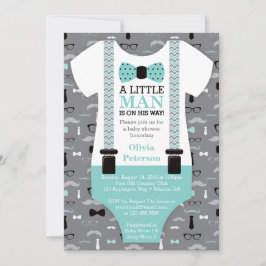 Little Man Baby Shower-inbjudan, Teal, Black Inbjudningar