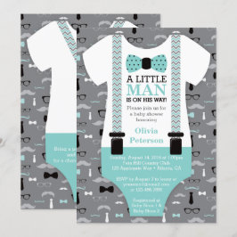 Little Man Baby Shower-inbjudan, Teal, Black Inbjudningar