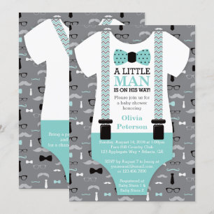Little Man Baby Shower-inbjudan, Teal, Black Inbjudningar
