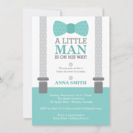 Little Man Baby Shower-inbjudan, Teal Blue, Grått Inbjudningar