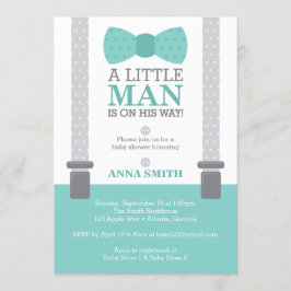 Little Man Baby Shower-inbjudan, Teal Blue, Grått Inbjudningar