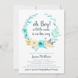 Little Man Baby Shower-inbjudan Teal Grått Card Inbjudningar