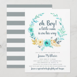 Little Man Baby Shower-inbjudan Teal Grått Card Inbjudningar