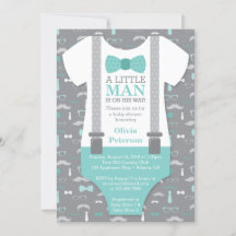 Little Man Baby Shower-inbjudan, Teal, Grått