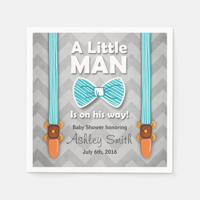 Little Man Baby Shower Pappersservett Bow Tie Blue (Framsidan)
